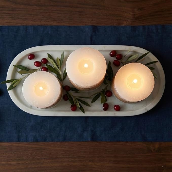 MOZEAL Hand-Poured, Unscented White Crystal Pillar Decorative Candles, Elegant Set of 3 in Different Sizes (3"x4", 3"x5", 3"x6"), Luxurious Décor for Christmas Homes & Events