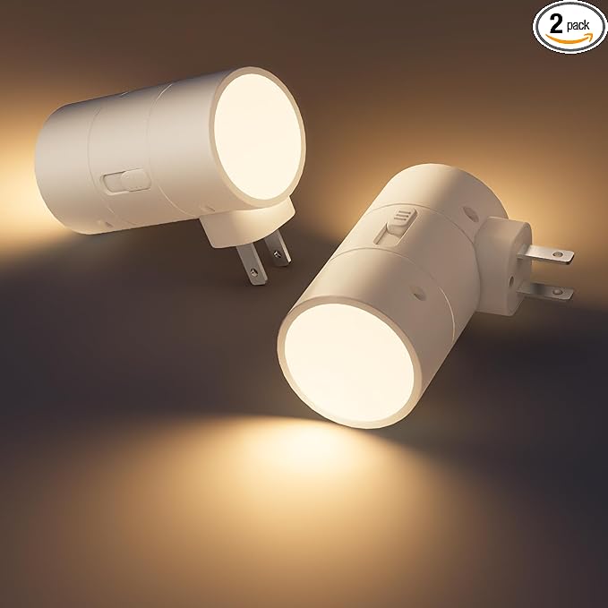 VOLISUN Night Lights Plug into Wall, Dimmable LED Nightlight with Dusk to Dawn Light Sensor, 0-100LM Adjustable Brightness, 3 Color Temperatures, Compact Size, 2 Pack for Hallway, Bathroom White