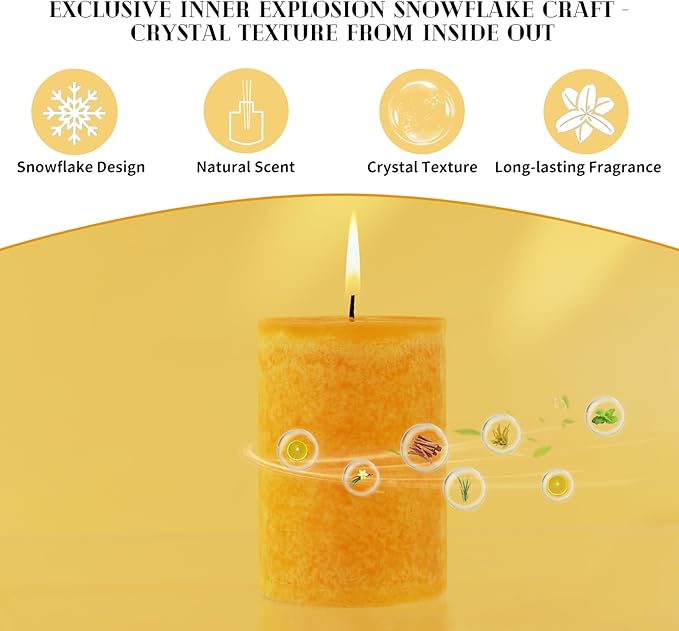 4 Pack Orange Lemongrass Sented Pillar Candles,60 H Long Burning,Natural Essential Oils,Non-Toxic,Refreshing Aromatherapy for Office Focus/Kitchen Deodorization/Living Room Ambience-2.8x4in