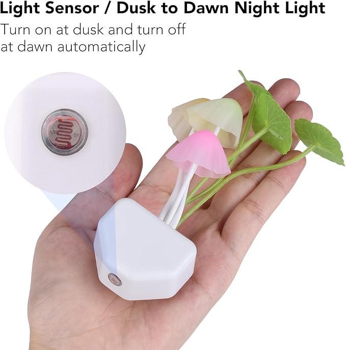 Rienar Sensor Led Night Light, Color Changing Plug-in LED Mushroom Dream Bed Lamp