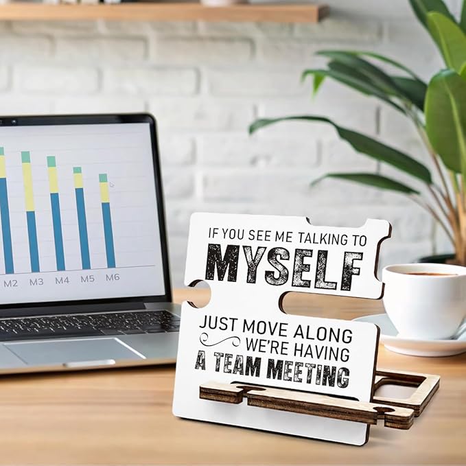 Funny Office Gift - Multi-functional Desk Organizer - Humorous Office Quote Wooden Decor Sign for Women Co-worker Desk Table Shelf