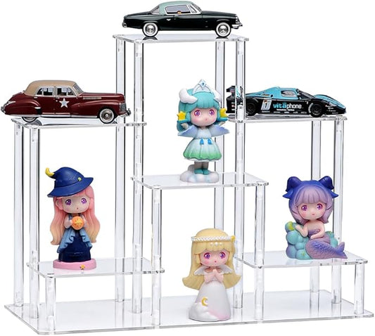 6 Tier Clear Action Figures Display Risers Stand Shelf, Acrylic Display Stands for Collectibles,Pop Figures Holder Perfumes Organizer,Large Rock Risers Rack