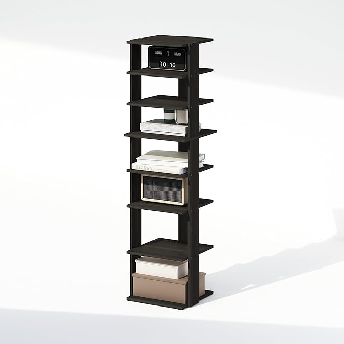 Furinno Turn-N-Tube Corner Shelf, 8-Tier Display Rack, Vertical Corner Storage Rack, Space Saving Organization and Storage, Entryway, Living Room, Closet, Espresso