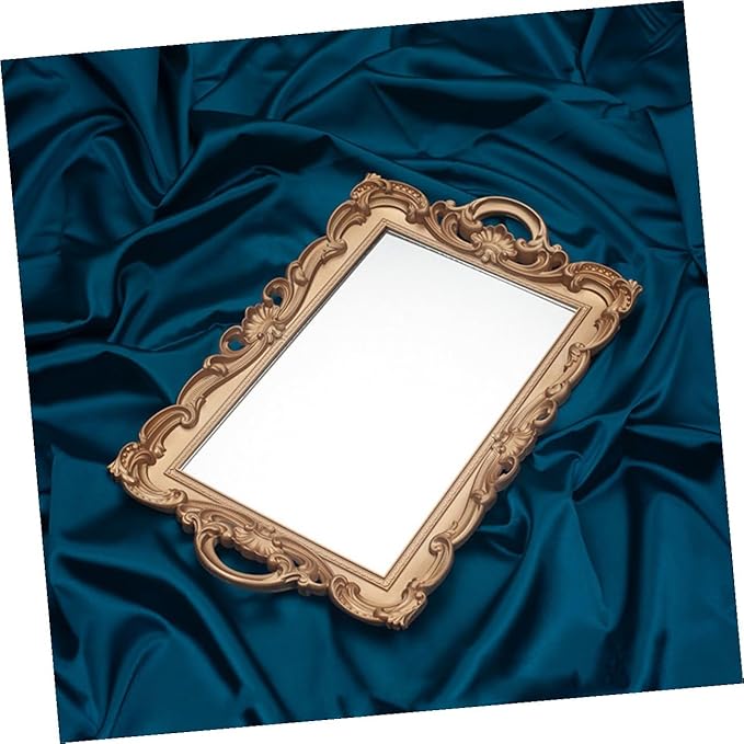 ABOOFAN European Vintage Mirror Tray Golden Rectangular Decorative Makeup and Perfume Storage Plate Photo Prop Organizer for Home Vanity