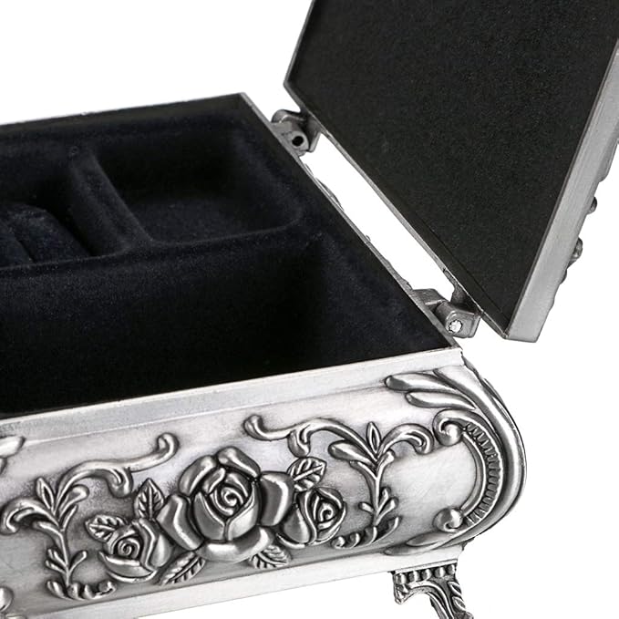 Hipiwe Vintage Metal Jewelry Box Small Trinket Jewelry Storage box For Rings Earrings Necklace Treasure Chest Organizer Antique jewelry Keepsake gift Box Case for Women (Medium)
