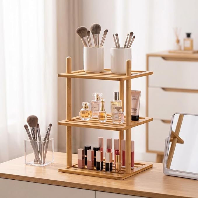2Pcs 3-Tier Cabinet Organizer Shelf - Bamboo Corner Rack for Kitchen Counter, Cabinet Space Saver for Plates, Dishes, Bowls, Bread - Pantry and Bathroom Storage or Countertop (2, 3Tier-Large-6.7"H)