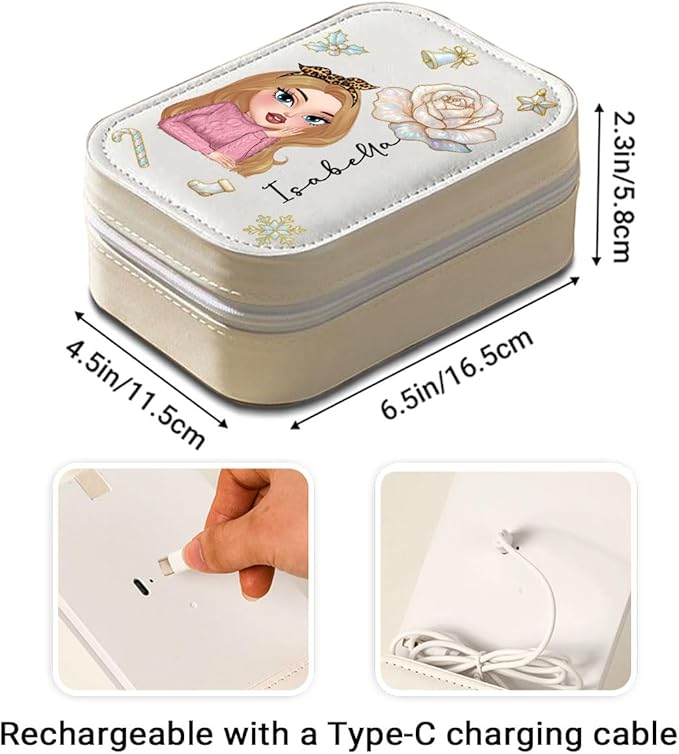 Wrappiness Floral Makeup Box Gifts for Girl Woman - Bloom Heart Personalized Jewelry Box with LED Mirror – Elegant PU Leather Storage for Women, Girls, Sisters, Granddaughters