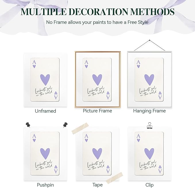 bakbrand Wall Art Minimalist Aesthetic Wall Decor Coquette Modern Canvas Decor Posters Trendy Preppy Bow Picture Print Painting for Bedroom/Living Room, Set of 4 Pcs Unframed (AC1, Purple, 8W x 10L)