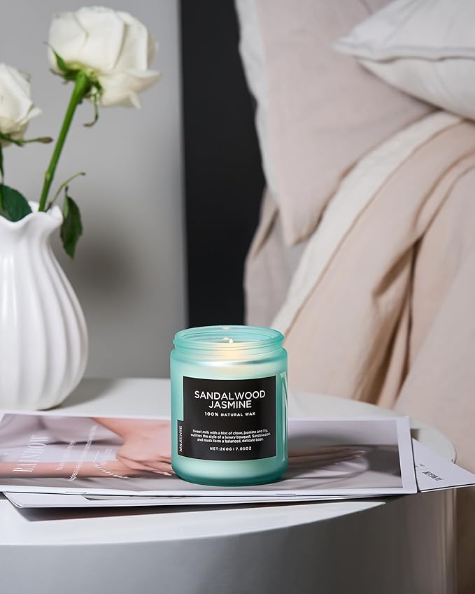 M&SENSE Sandalwood Jasmine Scented Candles for Home, 7.05oz Organic Soy Wax, 50 Hours Natural Candles Non Toxic, Spring Floral Smelling Home Fragrance for Women, Aromatherapy Gifts for Stress Relief