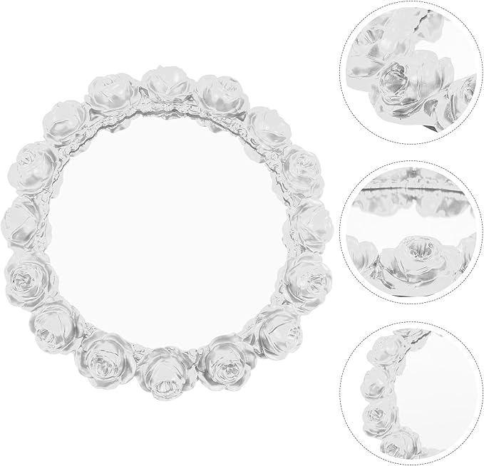 Uonlytech Mirrored Rose-Shaped Decorative Jewelry Tray Pearl White Dressing Table Makeup Organizer Perfume Display Dish for Bedroom and Bathroom