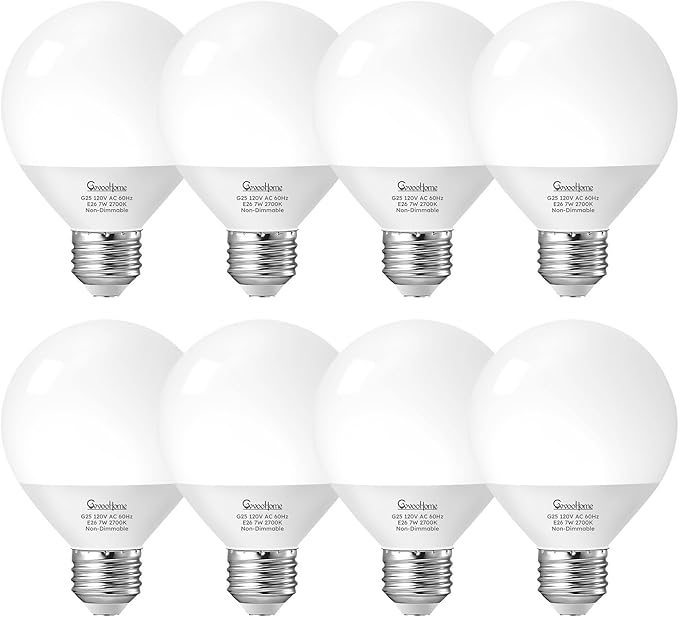GvvooHome Vanity Light Bulbs for Bathroom, G25 LED Globe Light Bulbs for Makeup Mirror Dressing Room, 60W Equivalent, 5000K Daylight, 800LM, E26 Base, Non-Dimmable, 8-Pack