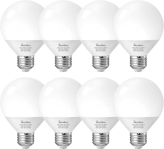 GvvooHome Vanity Light Bulbs for Bathroom, G25 LED Globe Light Bulbs for Makeup Mirror Dressing Room, 60W Equivalent, 5000K Daylight, 800LM, E26 Base, Non-Dimmable, 8-Pack