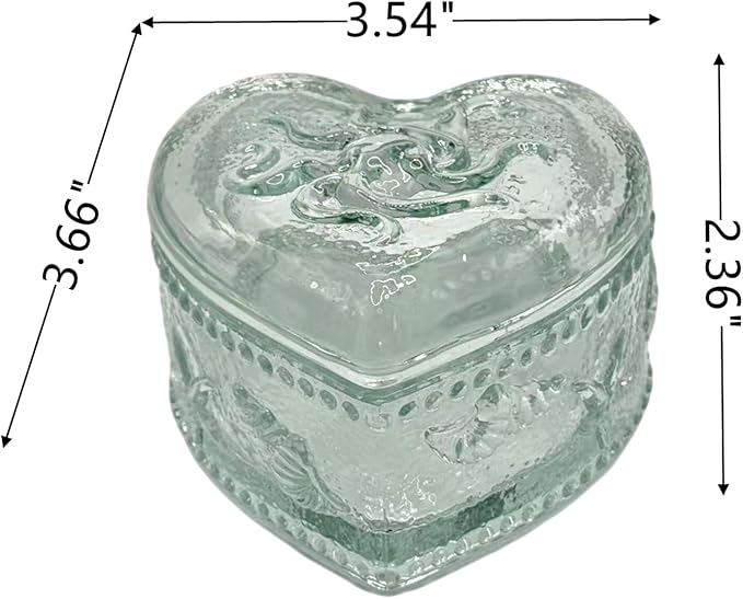 Glass Jewelry Box Heart Shape Cute Box for Storage Ring Earring Trinket Vintage Jewelry Organizer Decorative Gift for Women Girls-GRB021-Blue