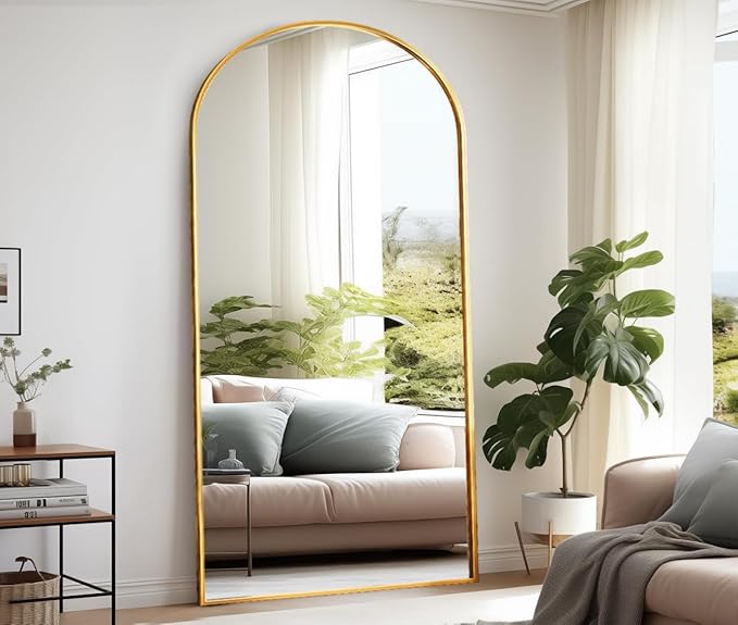 Rowjut Floor Full Length Mirror, Arched Mirrors Full Length 81"x41" Freestanding Large/with Aluminum Frame & Wall Mounted & Hanging or Leaning & Full Body Mirror for Bedroom, (Gold)
