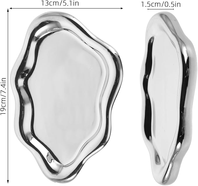 FOMIYES Silver Irregular Ceramic Nail Art Display Tray and Jewelry Trinket Dish Decorative Vanity Organizer for Makeup, Watches, and Rings Holder