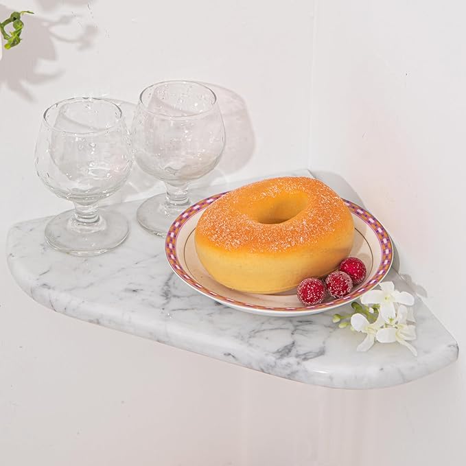 Lovdeco Carrara Marble Corner Shower Shelf, 8" Corner Shelves for Wall Bathroom Shower, 1 Piece, Polished