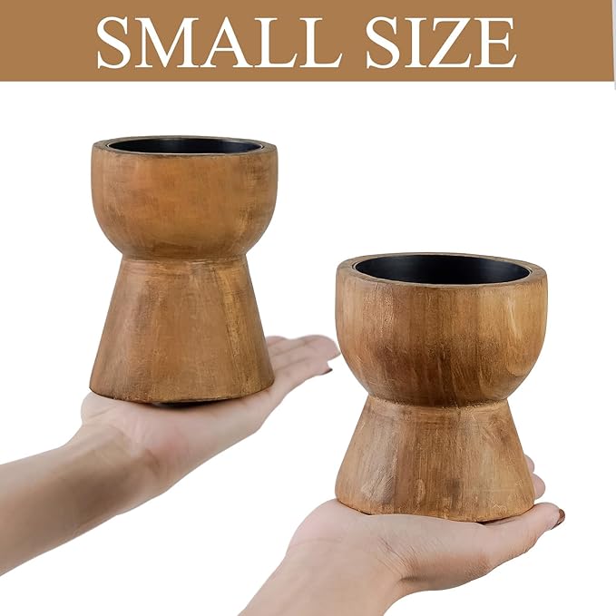 NIKKY HOME Farmhouse Wooden Candle Holders Set of 2, Rustic Solid Wood Pillar Candlesticks Pedestal, Fireplace Mantle Table Centerpiece Decor, Brown