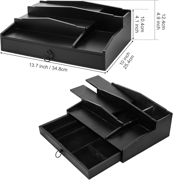 Foraineam Perfume Organizer, 3 Tier Wood Perfume Display Stand for Dresser, Black Wooden Fragrance Holder Shelf Display Risers with Felt Lining Drawer and Hidden Compartment