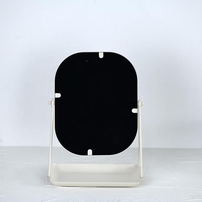 Tstarer Rotating Metal Makeup Mirror with Storage, Vanity Mirror for Desk, Bathroom, Bedroom, Dressing Table (White)
