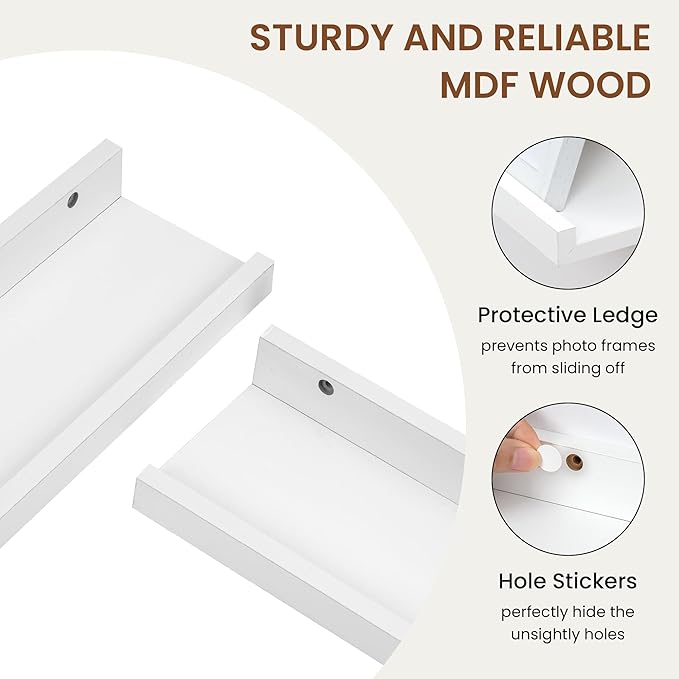 Heimlove Picture Ledge Shelf,56 inch Long Floating Shelves for Wall Set of 2,White Picture Shelf with Lip for Wall Decor,Living Room,Bedroom,Bookshelf,Nursery,Perfume