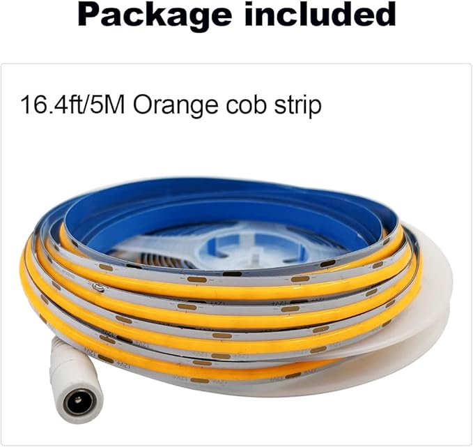 HAMRVL COB LED Strip Lights Orange,DC12V 16.4ft/5M 320leds/M CRI90 Bright Flexible LED Tape 8mm, for Indoor Home Cabinet, Bedroom, Kitchen, Stage, Backlight DIY Lighting(Without Power Supply) (Orange)