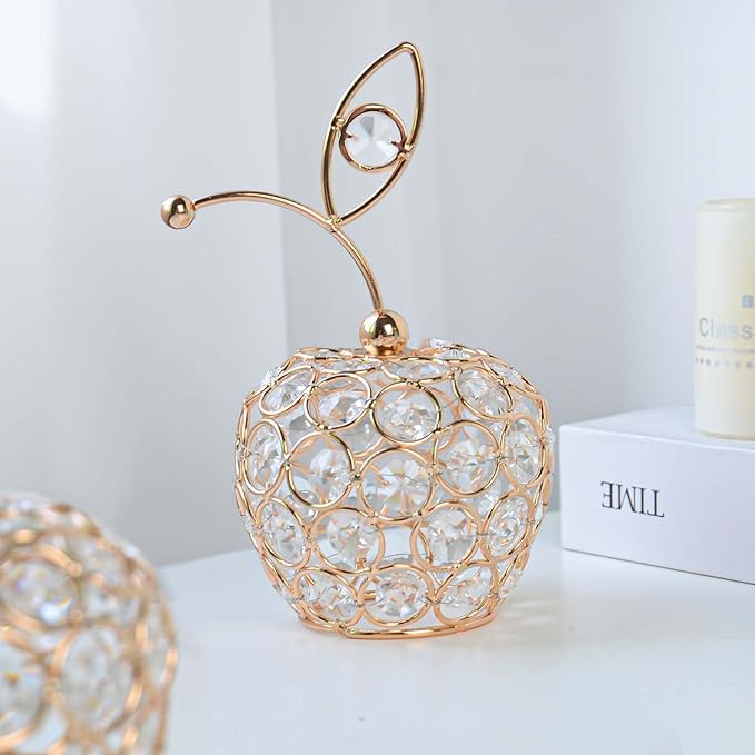 Set of 3 Elegance Crystal Metal Pineapple Pear Table Centerpiece Handmade Crystal Candlestick Hollow Fruit Ornament Home Party Wedding Holiday Decoration (Gold, Set of 3)