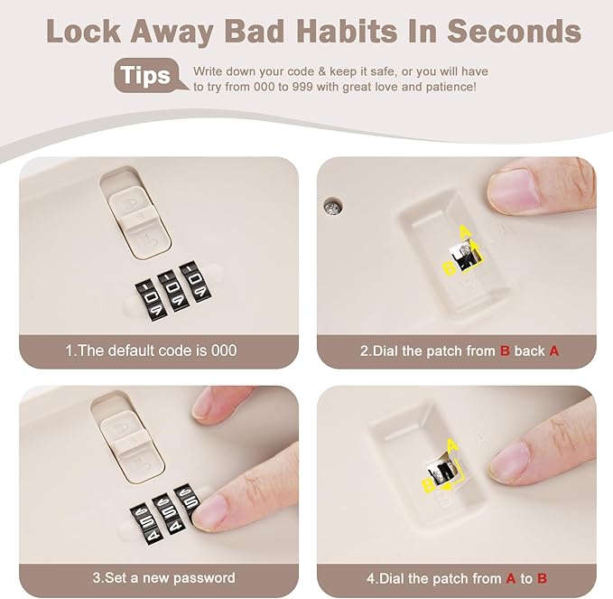 Lockable Storage Box, Small Lock Box with Combination Code for Phone/Medicine Safe/Food Home/Refrigerator/Office/Personal Items/Travel/Gift,9.25 x 5.04 x 3.62’’