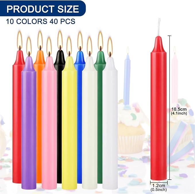 Howemon 40 Pack Assorted Color Spell Chime Candles, 4 Inch Mini Taper Candles for for Home Decor Kitchen Decor Wedding Decoration-10 Colours