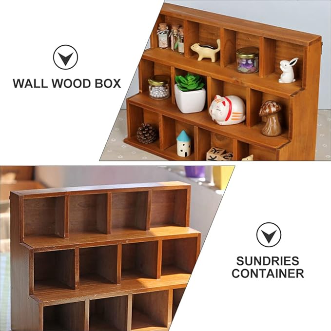 Cabilock Vintage Wooden Stair Storage Cabinet 12 Compartments Multi-Layer Desktop Organizer Shelf for Home D Cor Office Display Case 14.88 X 10.94 X 5.12 Inches