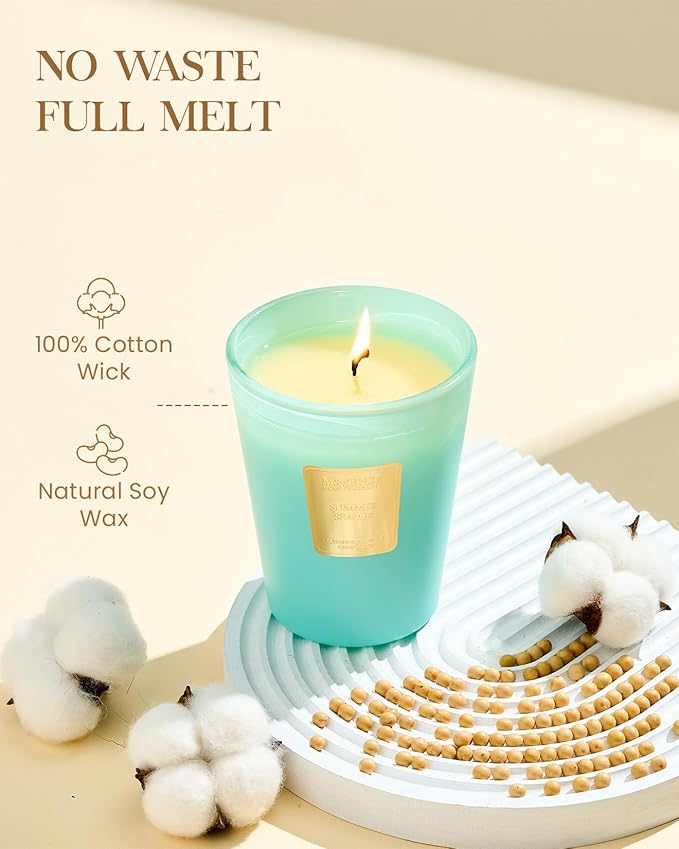 M&SENSE Summer Sea Air Scented Candle Home Decor, Natural Soy Wax, 14.1oz 60 Hours Long Lasting Slow Burning, Aromatherapy Candle for Stress Relief
