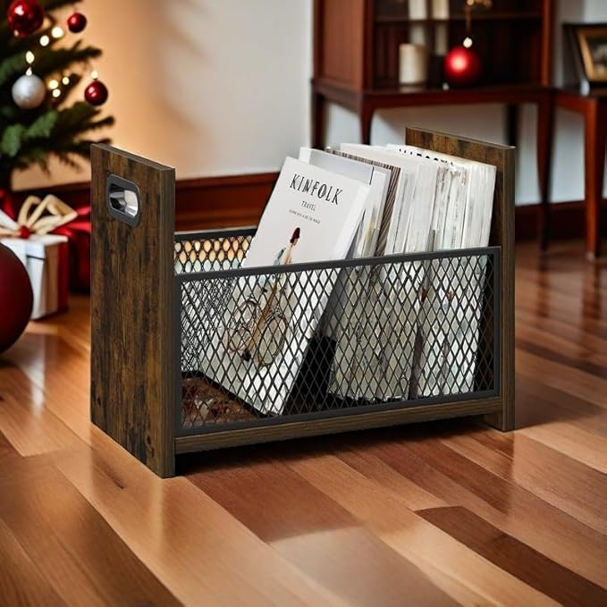 Large Magazine Rack Floor, Vinyl Record Storage, Magazine File Holder Storage Basket for Letters, Books, Newspapers, Desktop and Home Office, 15.35" L x 8.7" W x 11.8" H
