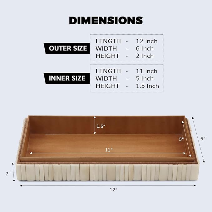 Handicrafts Home Large Decorative Storage Box 12x6– Coffee Table Organizer Box, Modern Home Décor Accent, Keepsake Memory Box, Jewelry Storage Box, Boho Decorative Box with Lid for Shelf, Mantle Decor