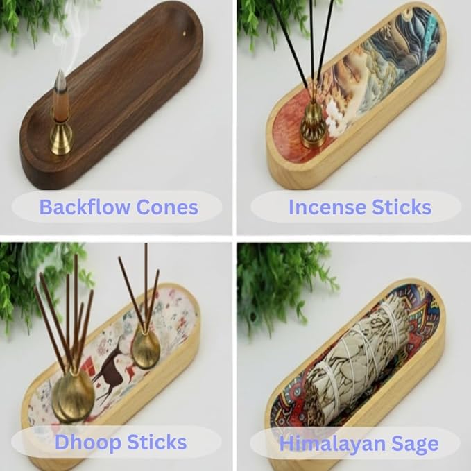 Bless-International Traditional-Handmade-Tray-Burner Wooden-Trat-Incense-Stick-Holder Ash-Catcher-Stand for-Aromatherapy-Meditation-Yoga (Angel Girl, 11x4x1.22 Inches)
