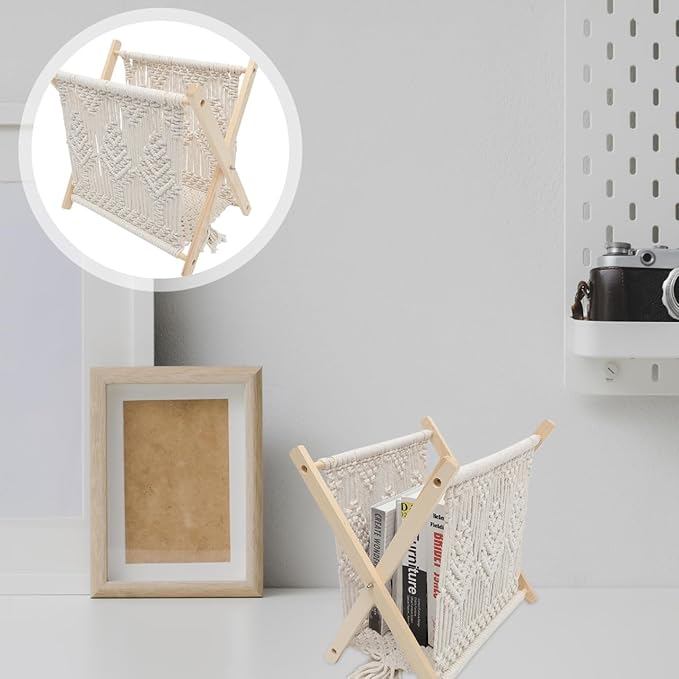 BESTOYARD Boho Cotton Rope Woven Storage Rack 14.56X10.23X15.15 Inch Rustic Magazine Holder and Organizer Basket for Books Newspapers Towels Home Office Decor