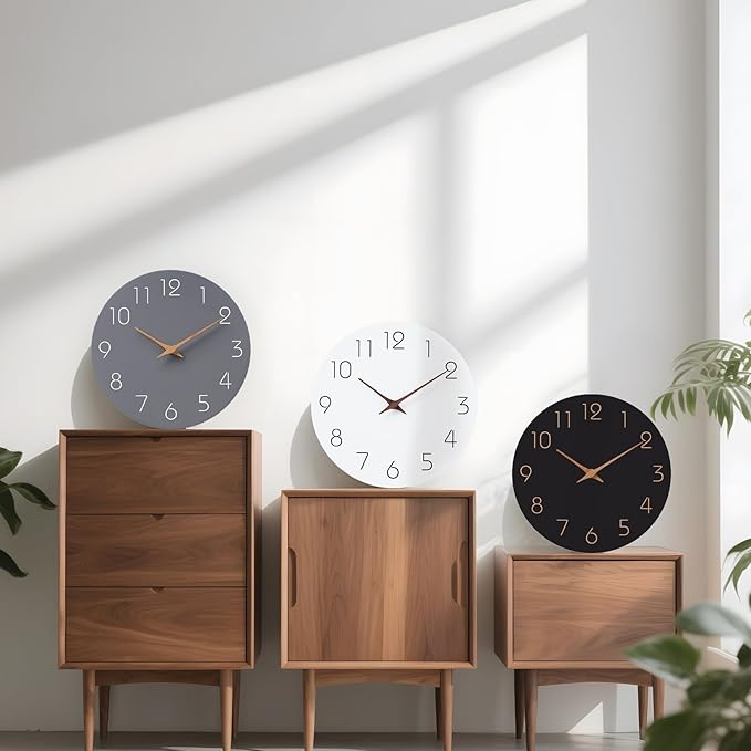Mosewa Wall Clock 10 Inch Silent Non Ticking Battery Operated White Modern Office Simple Minimalist Decorative for Kitchen Home Bathroom Living Room