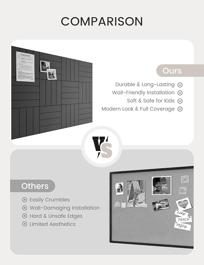 Bumusty Large Cork Board Alternative-48 x 36" Felt Bulletin Board Tiles, with 30 Pushpins, 70 Adhesive Tabs, Bold-Stripe 12-Pack, Cork Boards for Office Push Pin Board Felt Board-Charcoal Gray