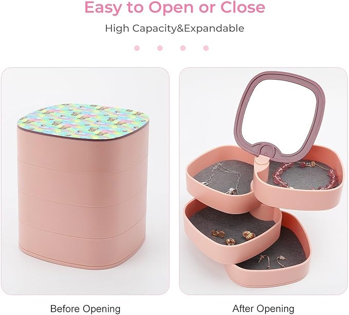 4-Layers Rotating Jewelry Box with Mirror Jewelry Organizer Case Polar Bear And Butterfly Earring Holder for Women