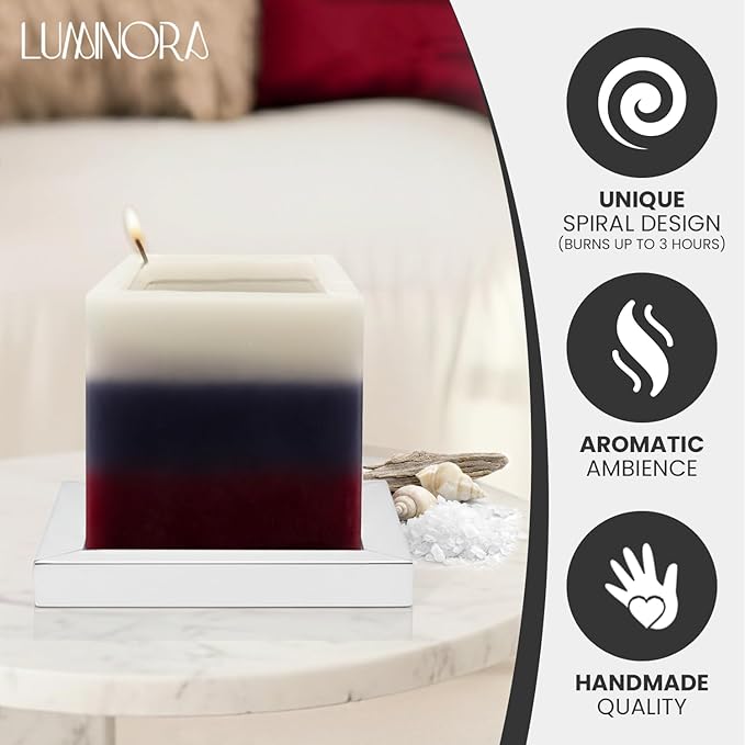 LUMINORA Spiral Scented Candle for Women & Men | Hand-Crafted Decorative Soy Wax Candle | Wooden Wick | Unique Twisted Spiral Burn Design | Aromatherapy Candle | Saltstone | (Mediterranean Sea Salt)