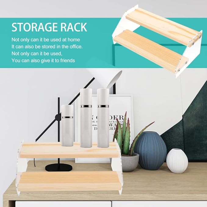 2/3/4 Layer Clear Acrylic Wooden Storage Rack Ladder Dessert Cake Display Rack Jewelry Display Stand Makeup Organizer (2 Layer 20x7.5x10.5cm), WOOD