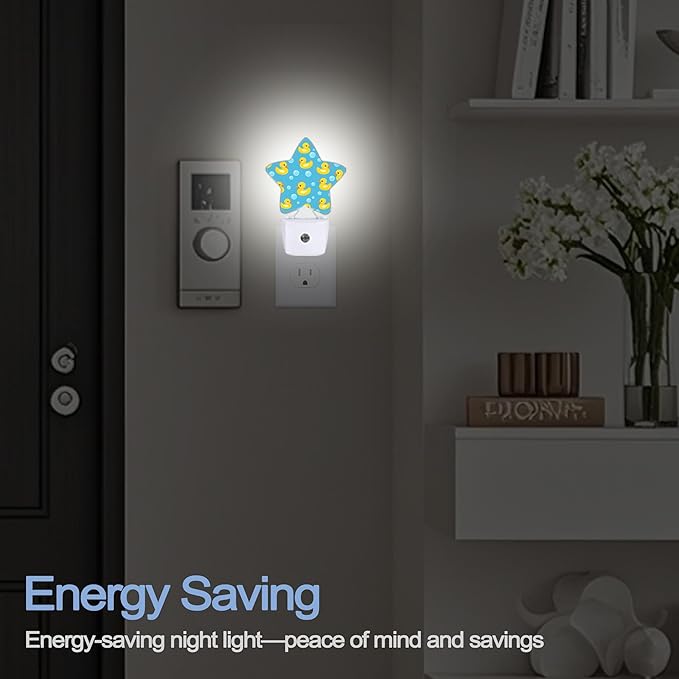 Cute Duck Night Lights Plug Into Wall,Yellow Cartoon Rubber Ducks Star Night Light for Kids,Nightlight with Dusk to Dawn Smart Sensor for Bedroom Bathroom Decor,Children Women Men Gift