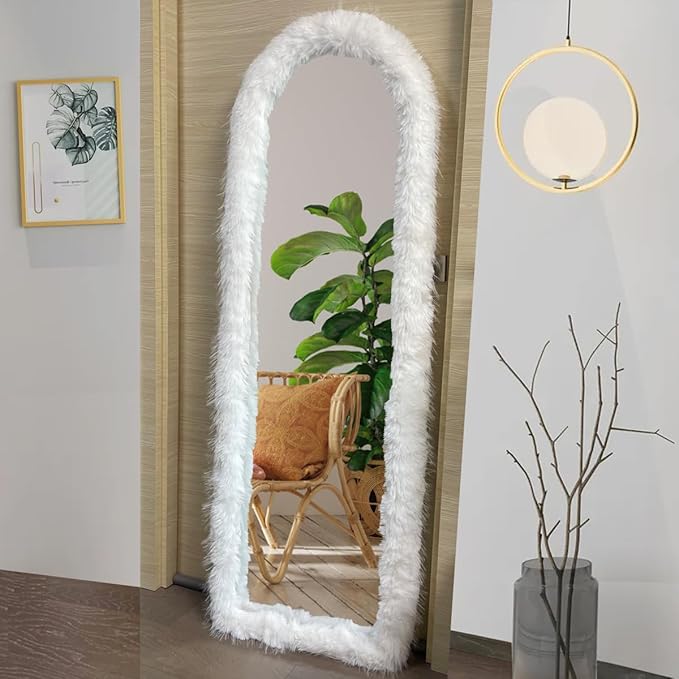Fluffy Mirror Cover - 59"x16" Full Length Stretch Universal Ultra Soft Non-Slip Cover Warm Home Decor for Bedroom Cloakroom (Pink-Without Mirror, Suitable for 59"×16")