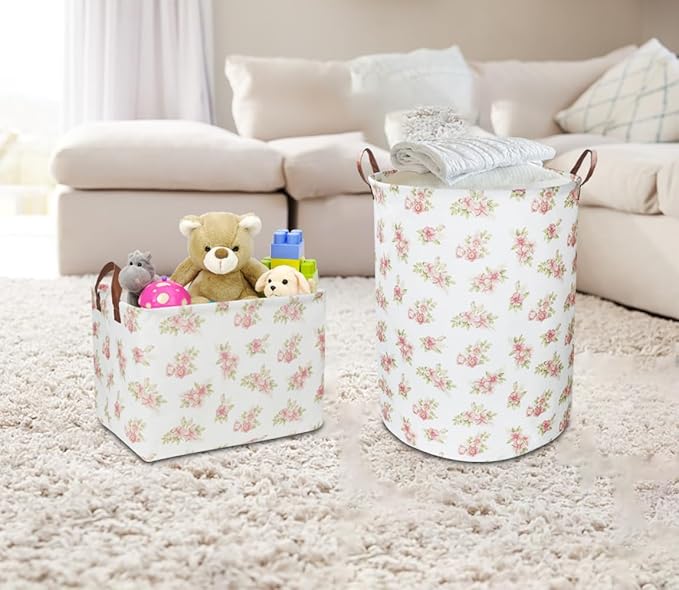 NTAOHAMPER Pink Flower Laundry Hamper, laundry Basket, Nursery Hamper,Waterproof Storage Bin for Bedroom,Clothes Organizer Basket, Room Decor(Pink Flower)