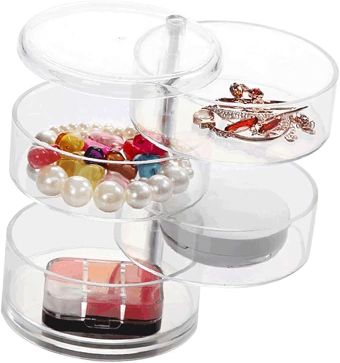 2pcs Four-layer Rotating Jewelry Storage Box Circular Desktop Organizer for Makeup and Accessories Plastic Cosmetic Case for Easy Access and Organization