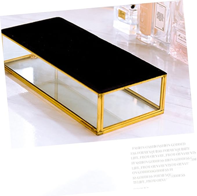 Gold Rim Glass Jewelry Box Desktop Makeup Organizer Geometric Design Ring Necklace Earring Storage Wedding