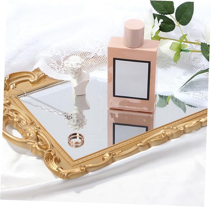 Cabilock Decorative Perfume Tray and Makeup Mirror Plate Vanity Organizer for Dresser Countertop with Mirror Surface Suitable for Home and Bathroom Use