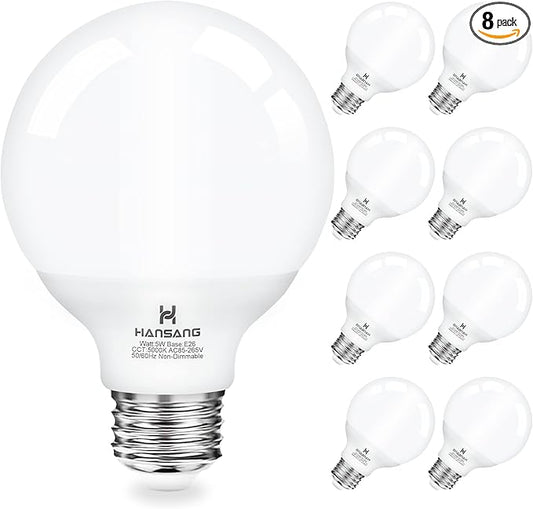 hansang Vanity Light Bulb 5000K Daylight 8 Pack G25 LED Globe Light Bulb for Bathroom Vanity Mirror Decorative,E26 Medium Base, 5W 60W Incandescent Equivalent,500LM,Non-dimmable
