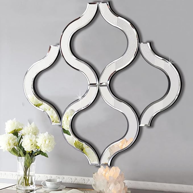DMDFIRST Arc-Shaped Decorative Wall Mirror Silver 20"x20" Large, Exquisite Bevelled Gorgeous Glam Accent Decor, Unique Modern Fashion Hand Craft Chic Wall Decor