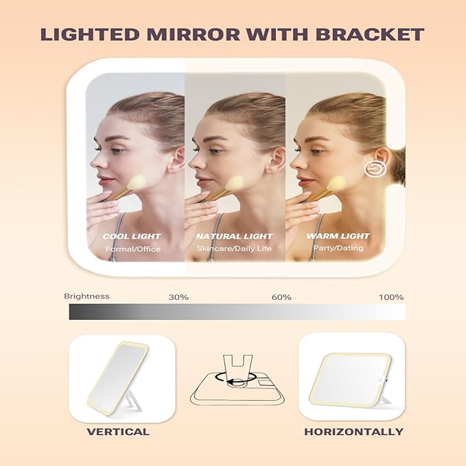 Makeup Box with Detachable Lighted Mirror, Cosmetic Organizer，travel makeup mirror