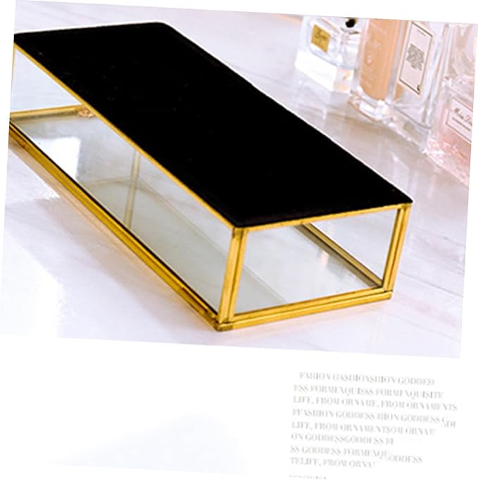 Ipetboom Golden Trim Geometric Glass Jewelry Box for Wedding Storage Desktop Display Case for Rings Earrings Necklaces Elegant Makeup Organizer Container