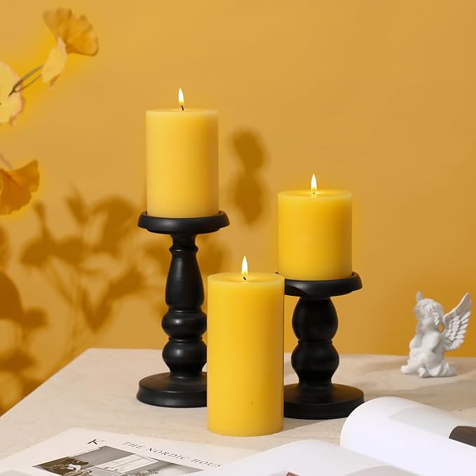 Yellow Pillar Candles Set of 3 - Spring Easter Yellow Candles Decorations, Hand-Poured Unscented Candle, Smokeless Decorative Candle for Home, Set of 3 in Different Sizes (4", 5", 6")